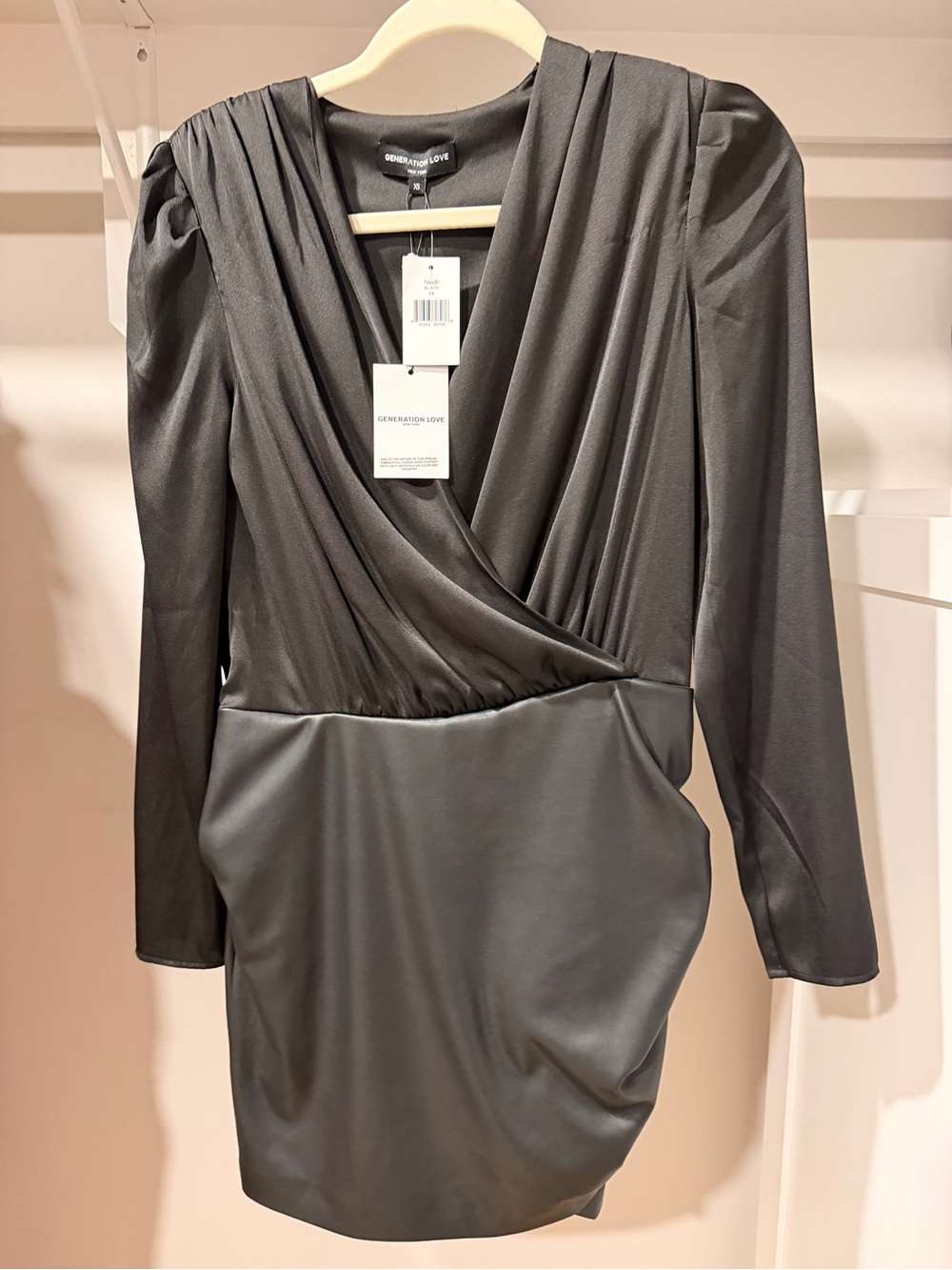 Generation Love Black Long-Sleeve Faux-Leather Wrap Dress